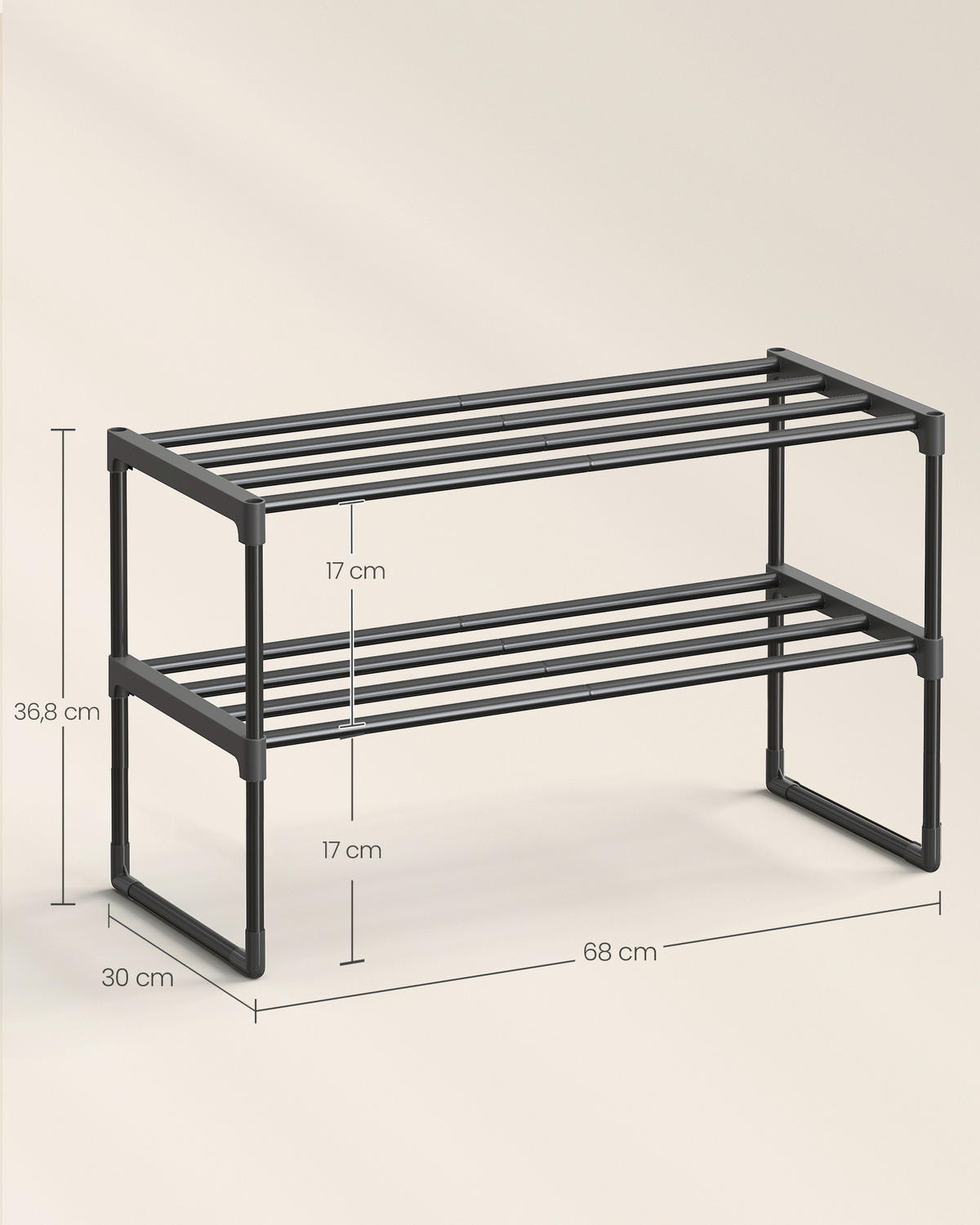 SCHUHREGAL Schwarz  - Schwarz, Basics, Kunststoff/Metall (68/36,8/30cm)