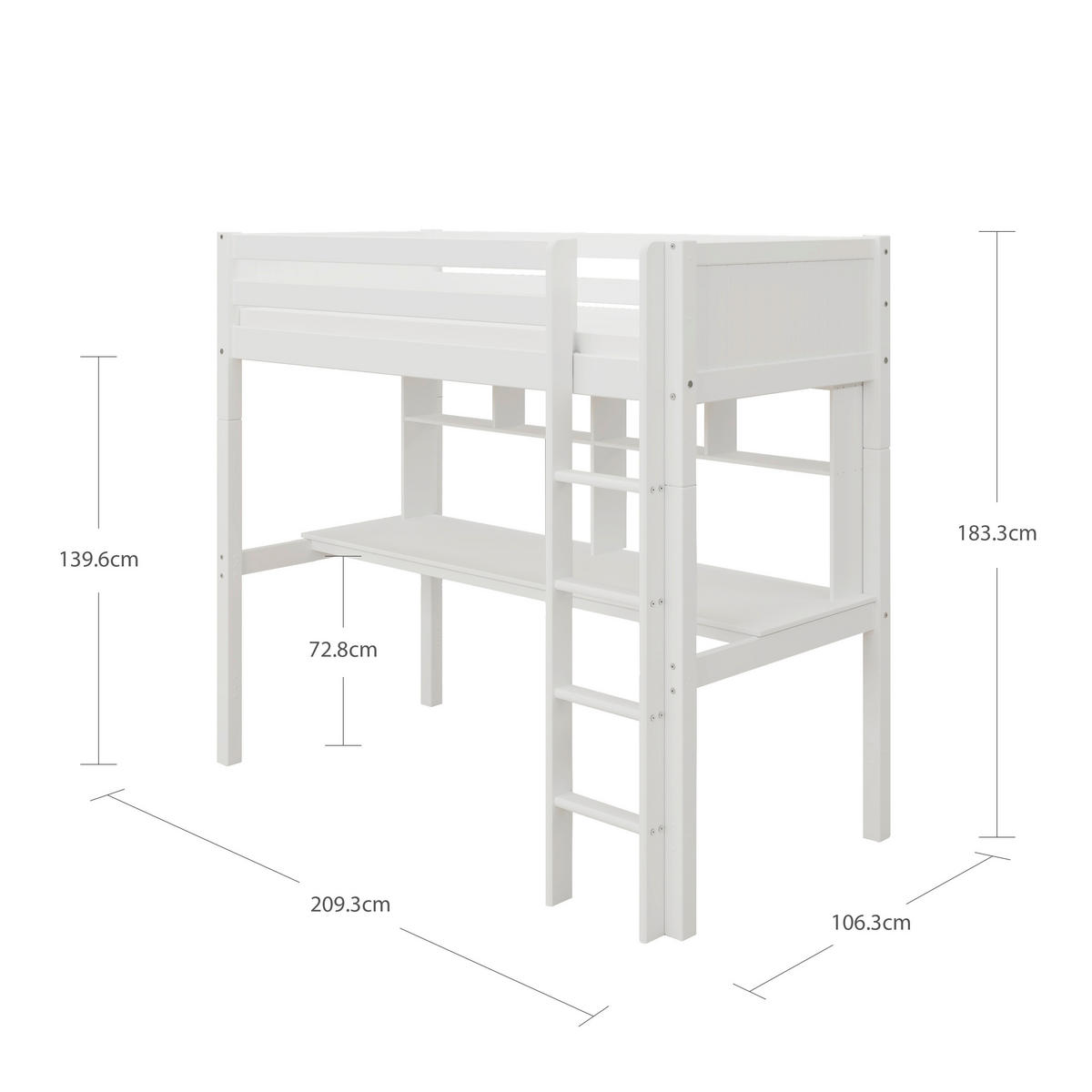 HOCHBETT 90/200 cm,  in Absturzsicherung, Leiter, Schreibtisch, Rollrost  - Weiß, MODERN, Holz (90/200cm) - Chameo