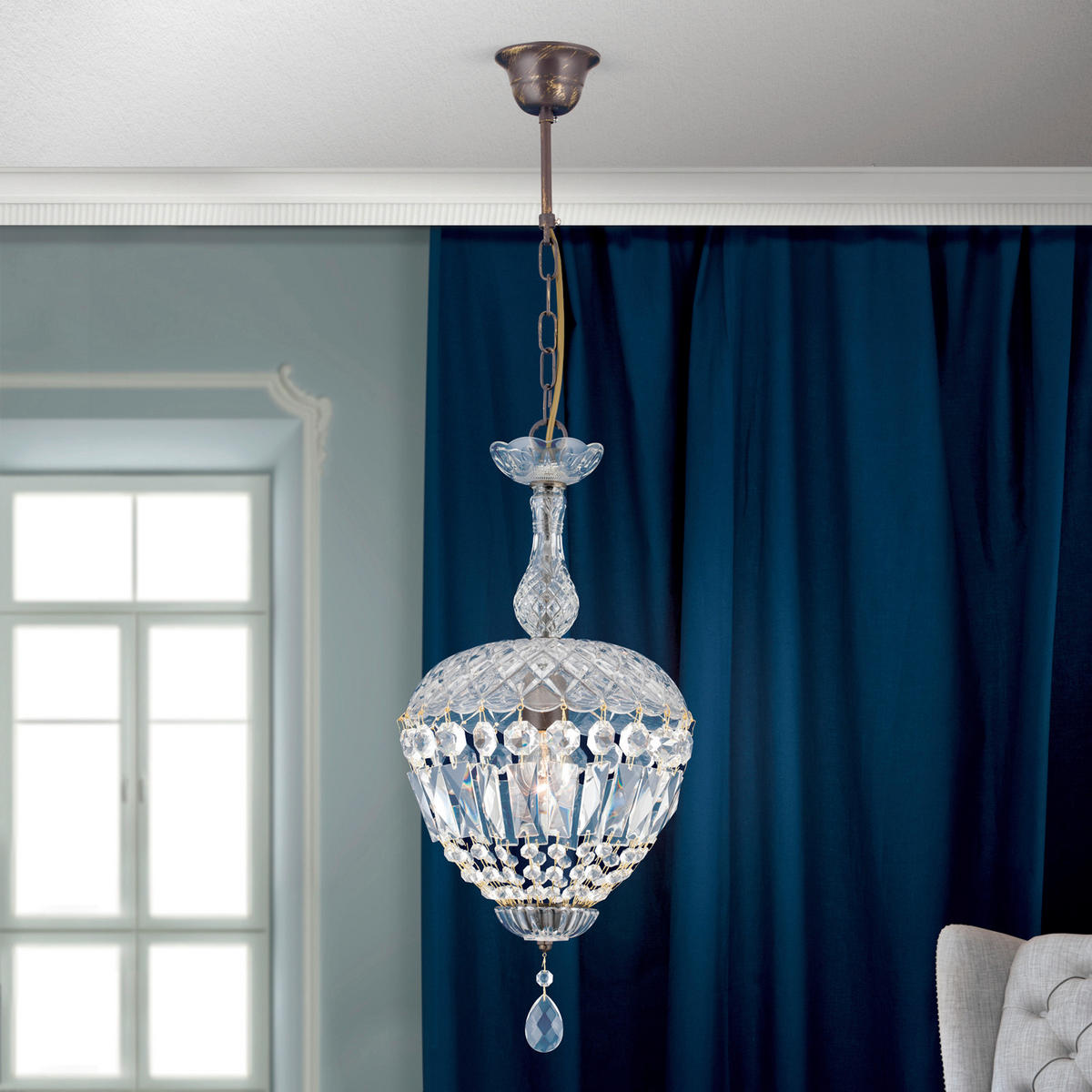 KRISTALL-HÄNGELEUCHTE 25/150 cm   - Bronzefarben, LIFESTYLE, Glas/Metall (25/150cm)