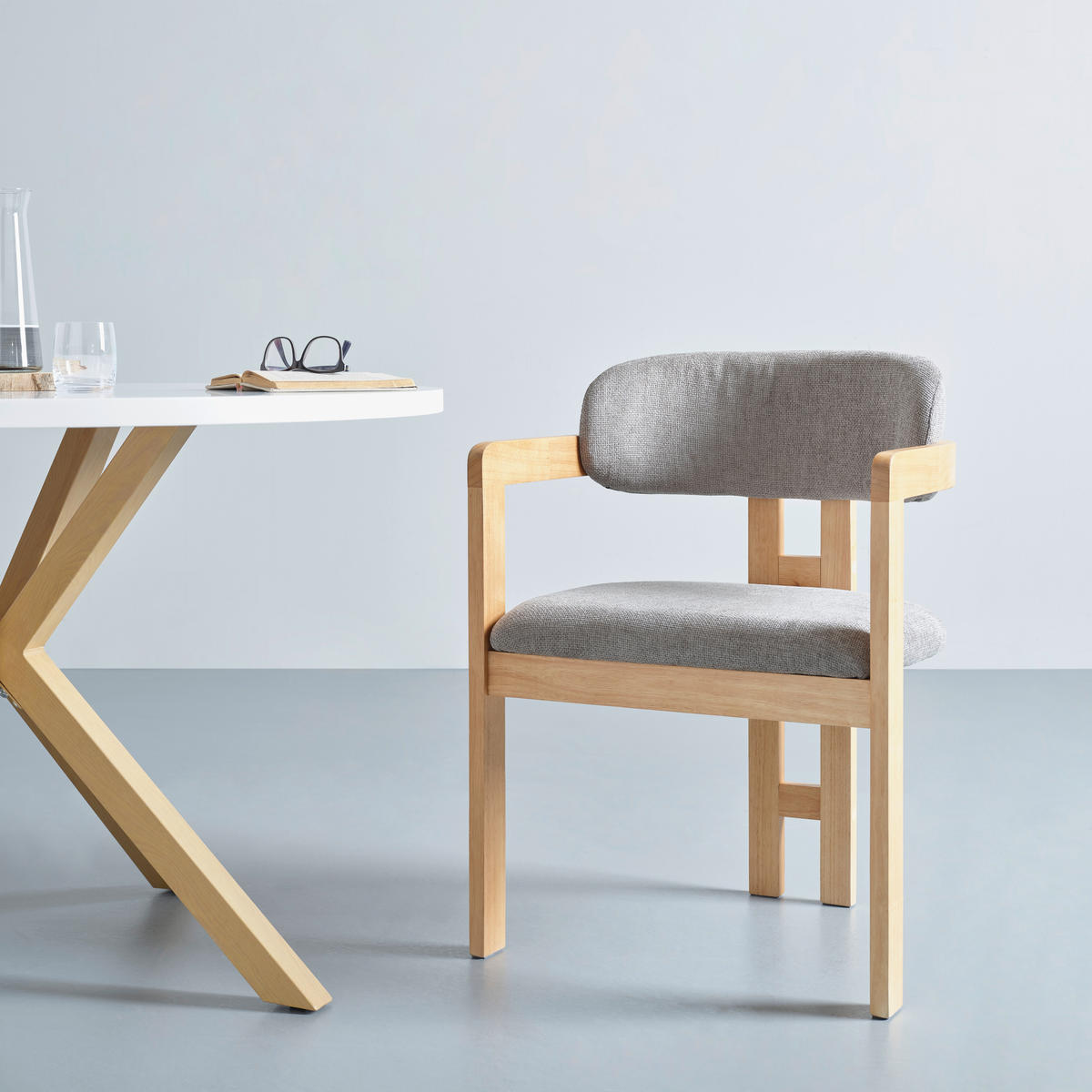 ARMLEHNSTUHL  in Leinenoptik  - Eichefarben/Grau, MODERN, Holz/Textil (60/80/52cm) - MID.YOU