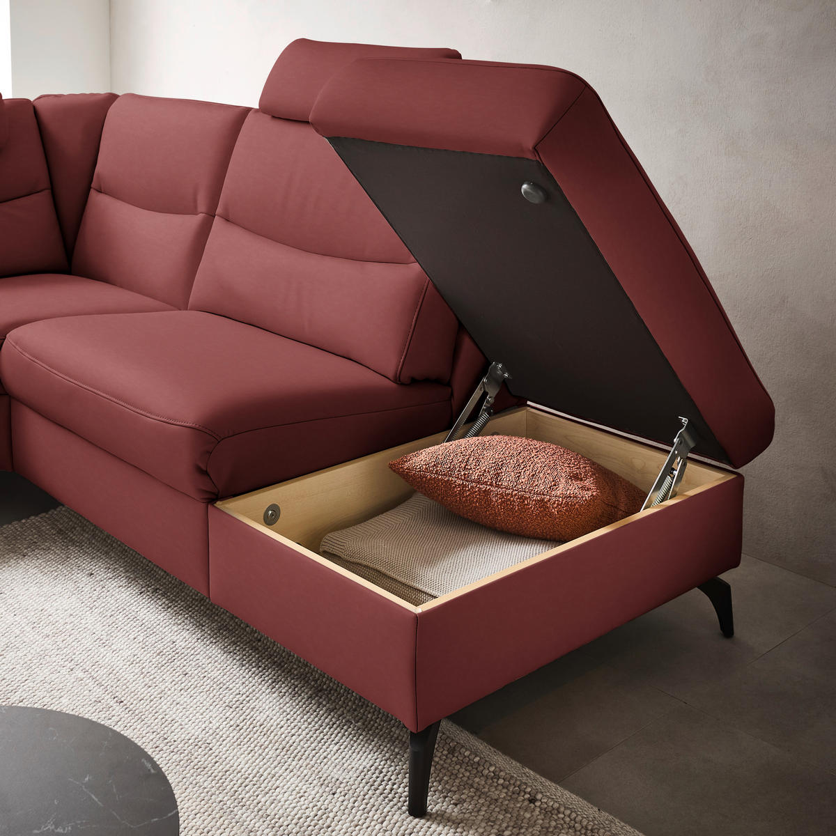 ECKSOFA in Echtleder Rot  280/249 cm  - Anthrazit/Rot, Design, Leder/Metall (280/249cm) - Himolla Komfortklass