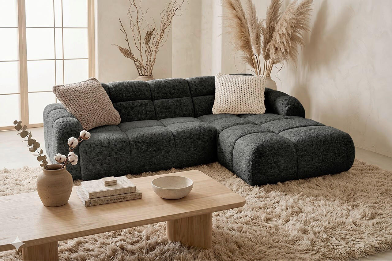 ECKSOFA VENTO in Struktur Dunkelgrau  255/175 cm  - Dunkelgrau/Schwarz, Design, Holz/Holzwerkstoff (255/175cm) - MID.YOU
