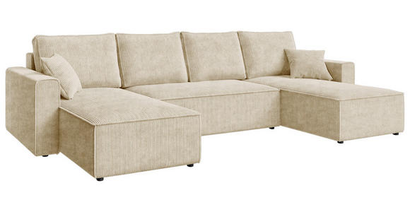 WOHNLANDSCHAFT Creme Cord  - Creme/Schwarz, KONVENTIONELL, Kunststoff/Textil (140/305/140cm) - Carryhome