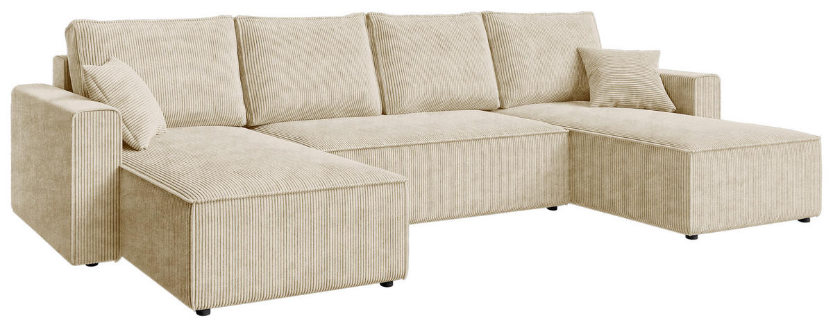 WOHNLANDSCHAFT Creme Cord  - Creme/Schwarz, KONVENTIONELL, Kunststoff/Textil (140/305/140cm) - Carryhome