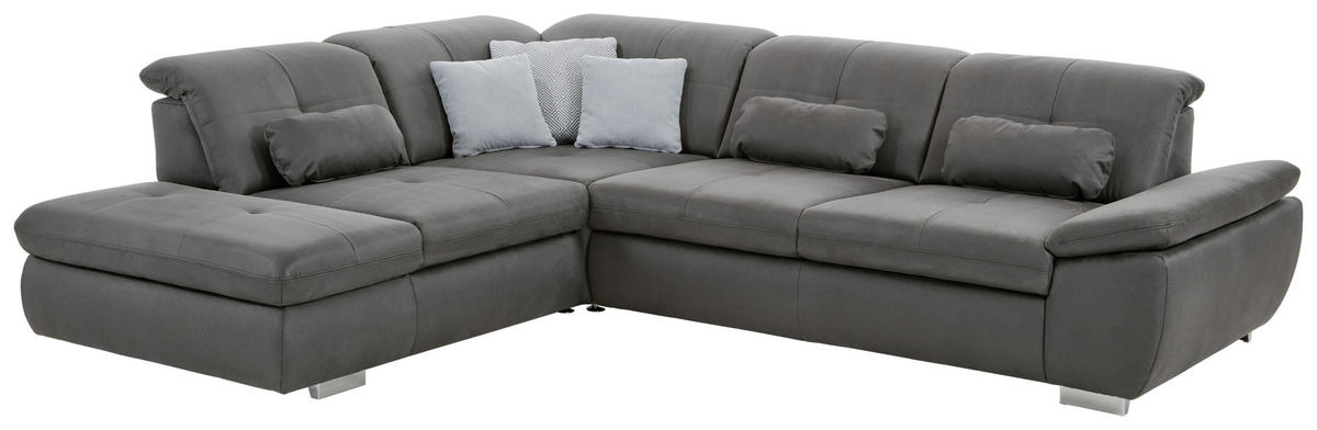ECKSOFA in Mikrofaser Dunkelgrau  - Chromfarben/Dunkelgrau, Design, Textil/Metall (260/318cm) - Beldomo Speed