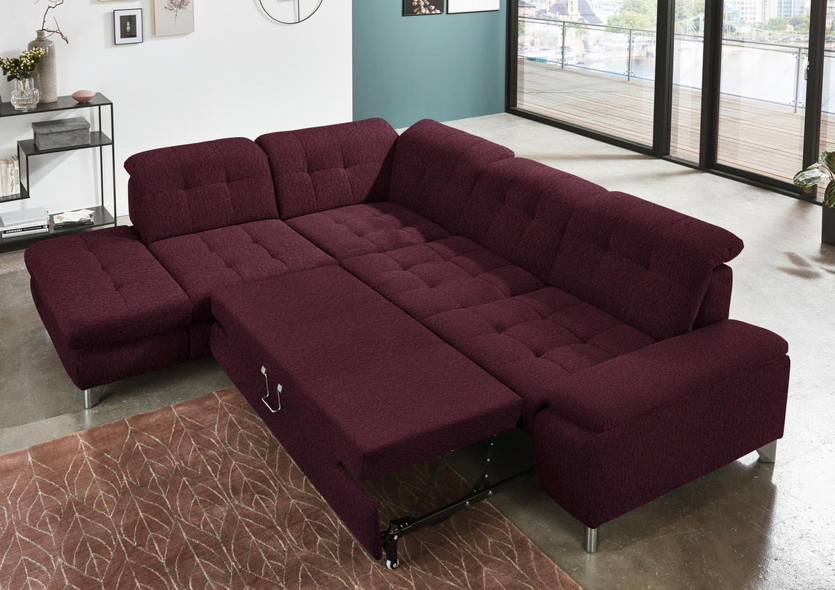 ECKSOFA in Chenille Aubergine  - Chromfarben/Aubergine, Design, Textil/Metall (260/310cm) - Beldomo Speed