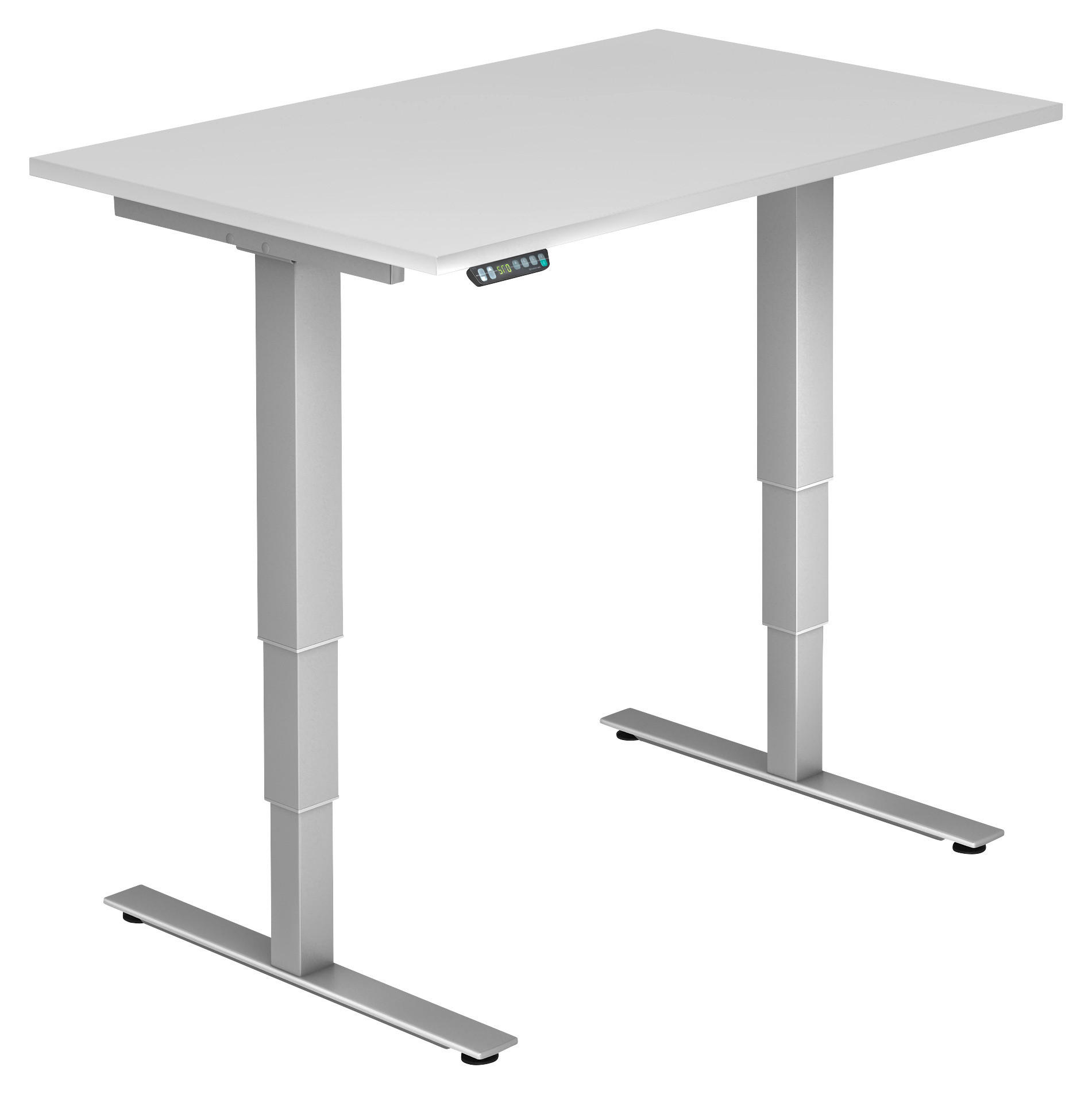 SCHREIBTISCH 120/80/63,5-128,5 cm Silberfarben, Weiß elektrisch höhenverstellbar  - Silberfarben/Weiß, KONVENTIONELL, Holzwerkstoff/Metall (120/80/63,5-128,5cm) - Venda