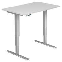 SCHREIBTISCH 120/80/63,5-128,5 cm Silberfarben, Weiß elektrisch höhenverstellbar  - Silberfarben/Weiß, KONVENTIONELL, Holzwerkstoff/Metall (120/80/63,5-128,5cm) - Venda