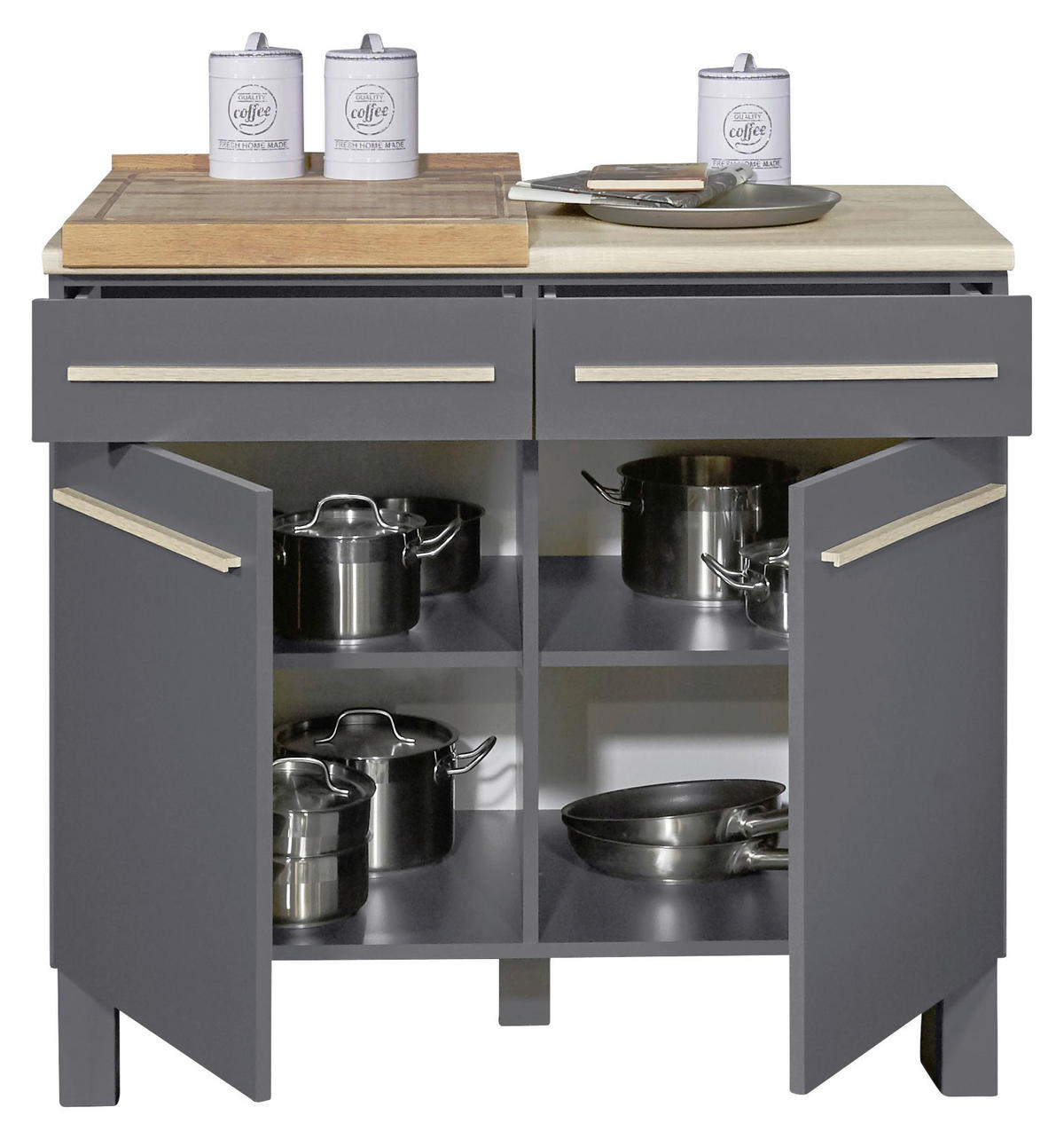 KONYHAI ALSÓSZEKRÉNY - Sonoma tölgy/antracit, Design, műanyag/faalapú anyag (100/90/60cm) - Carryhome