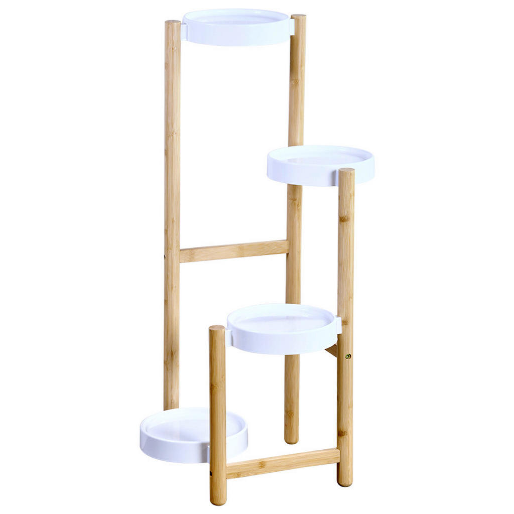 Blumenständer Bambus, Weiß, Braun, BxHxT: 48x78x42 cm