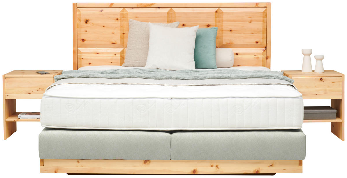 BOXSPRINGBETT 180/200 cm  Zirbelkieferfarben, Hellgrau  - Zirbelkieferfarben/Hellgrau, Natur, Holz/Textil (180/200cm) - Valnatura
