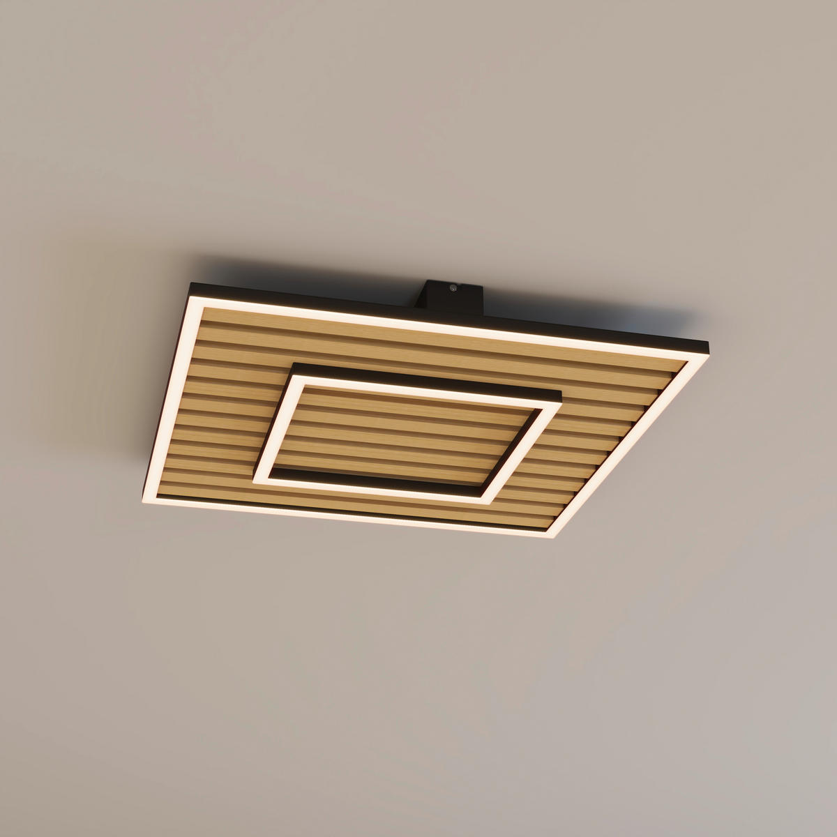 STROPNÍ LED SVÍTIDLO, 50/50/6 cm - černá, Design, kov/dřevo (50/50/6cm) - Novel