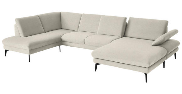 WOHNLANDSCHAFT  in Chenille, Flachgewebe Naturfarben  - Schwarz/Naturfarben, Design, Textil/Metall (208/344/180cm) - Dieter Knoll