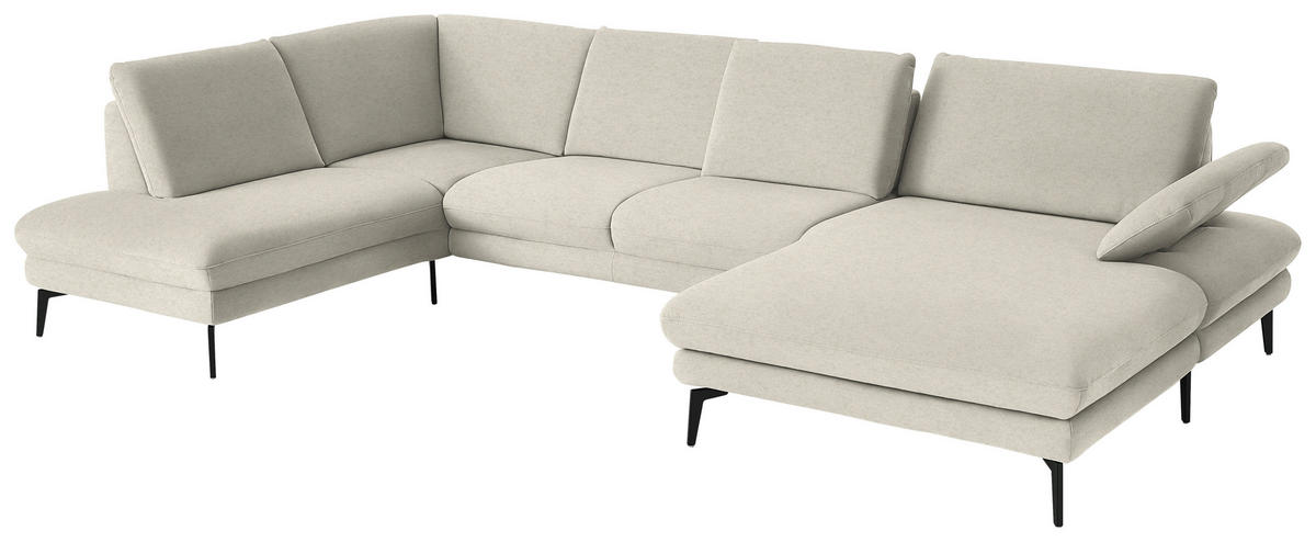 WOHNLANDSCHAFT  in Chenille, Flachgewebe Naturfarben  - Schwarz/Naturfarben, Design, Textil/Metall (208/344/180cm) - Dieter Knoll