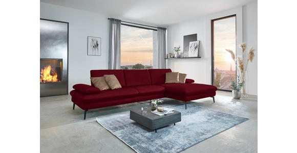 ECKSOFA in Echtleder Dunkelrot 325/157 cm - Schwarz/Dunkelrot, Design, Leder/Metall (325/157cm) - Dieter Knoll