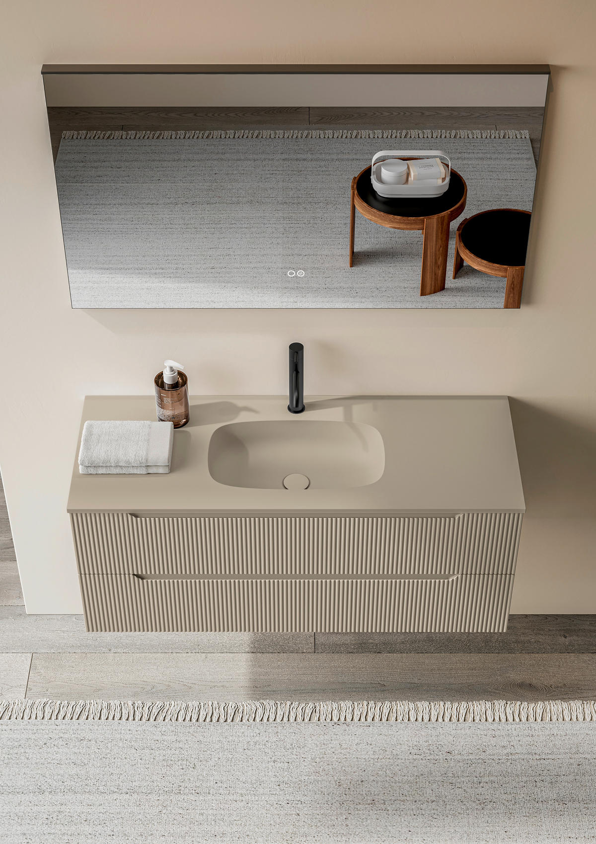 BADEZIMMER 3-teilig 100 cm  - Weiss/Beige, Konventionell, Holzwerkstoff/Stein (100cm) - Belluti