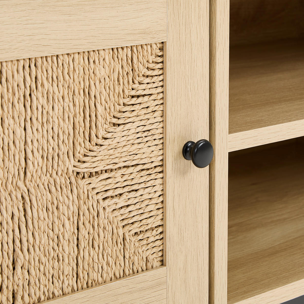 TV-BÄNK  i 160/45/39 cm  - svart/naturfärgad, Natur, metall/papper (160/45/39cm) - MID.YOU