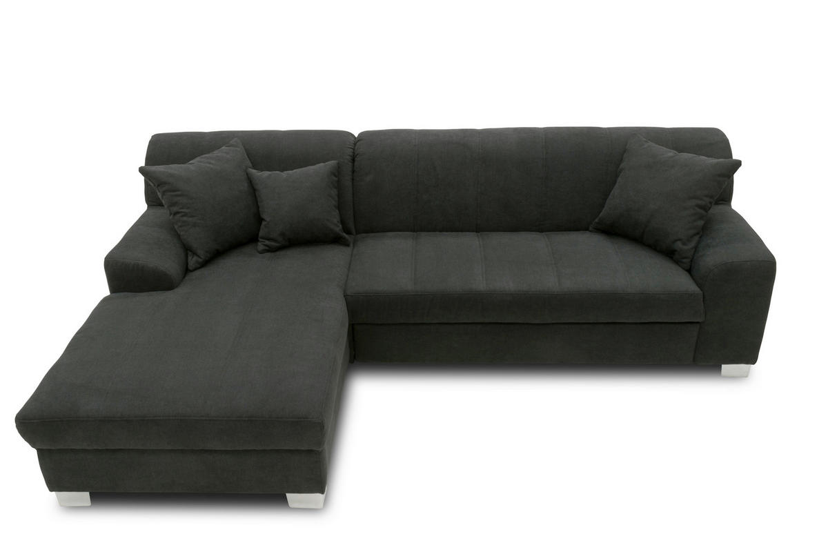 ECKSOFA CAPRI Schwarz Mikrofaser  - Chromfarben/Schwarz, KONVENTIONELL, Textil/Metall (152/239cm) - MID.YOU