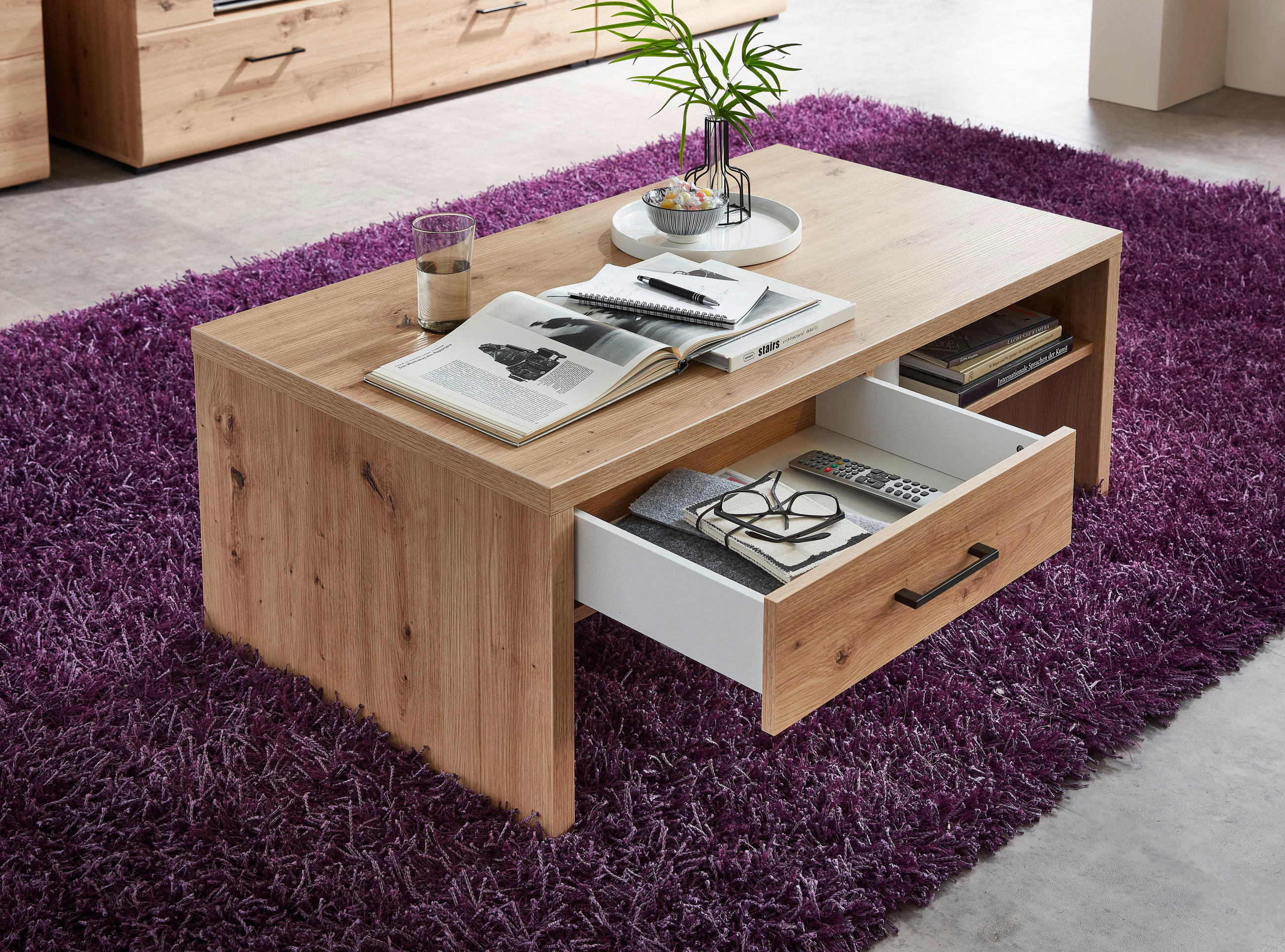 KLUBSKA MIZA, 110/40/65 cm barve hrasta  - črna/barve hrasta, Moderno, kovina/leseni material (110/40/65cm) - Hom`in