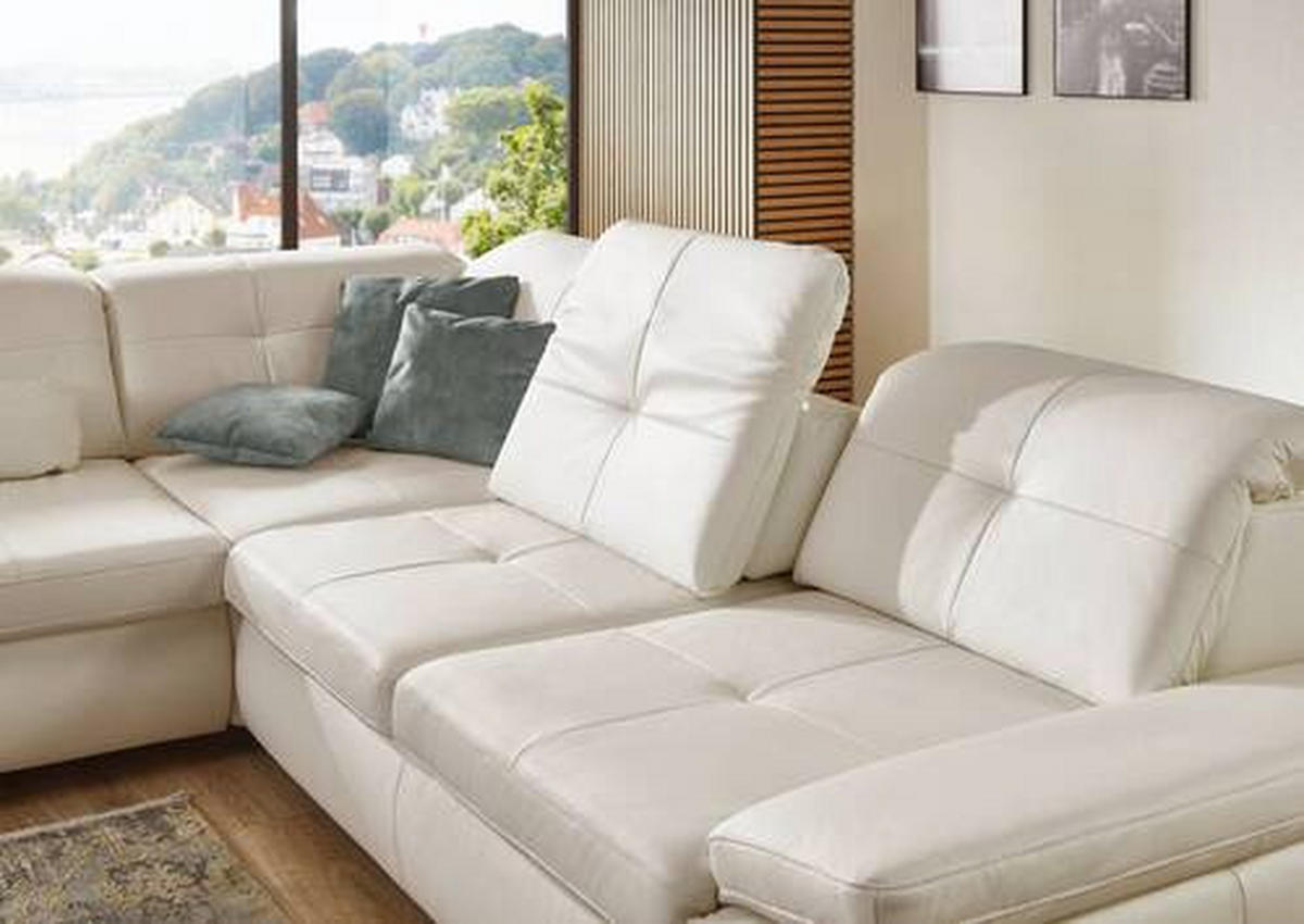 ECKSOFA in Echtleder Weiss  - Weiss, Basics, Leder/Metall (260/312cm) - Beldomo Premium