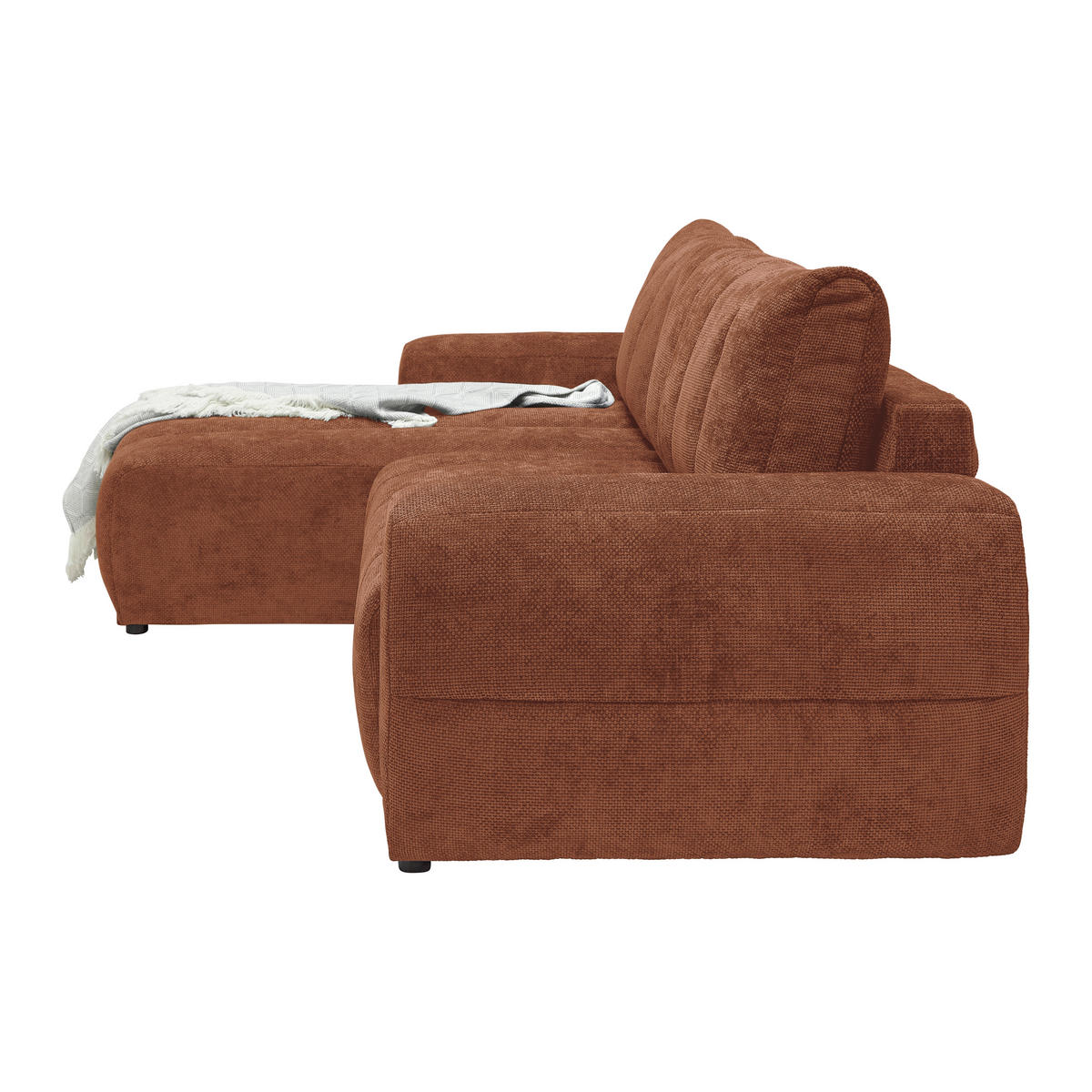 ECKSOFA Flachgewebe Terracotta  - Schwarz Hochglanz/Terracotta, Modern, Textil/Metall (166/93/273cm) - MID.YOU