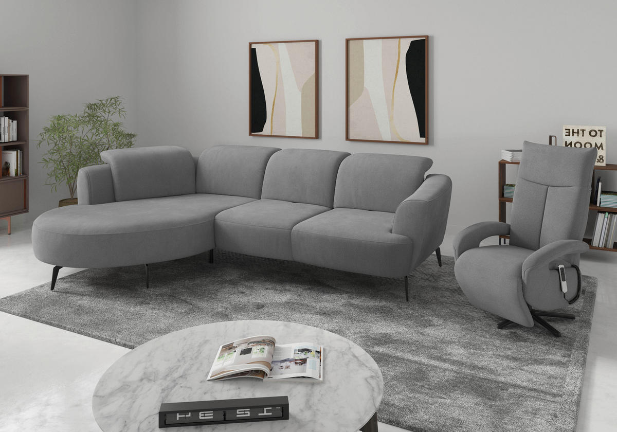 ECKSOFA in Flachgewebe Grau  199/309 cm  - Schwarz/Grau, KONVENTIONELL, Textil/Metall (199/309cm) - Sit & More