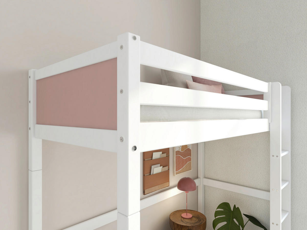 HOCHBETT 90/200 cm,  in Absturzsicherung, Leiter, Rollrost  - Rosa/Weiß, MODERN, Holz (90/200cm) - Chameo