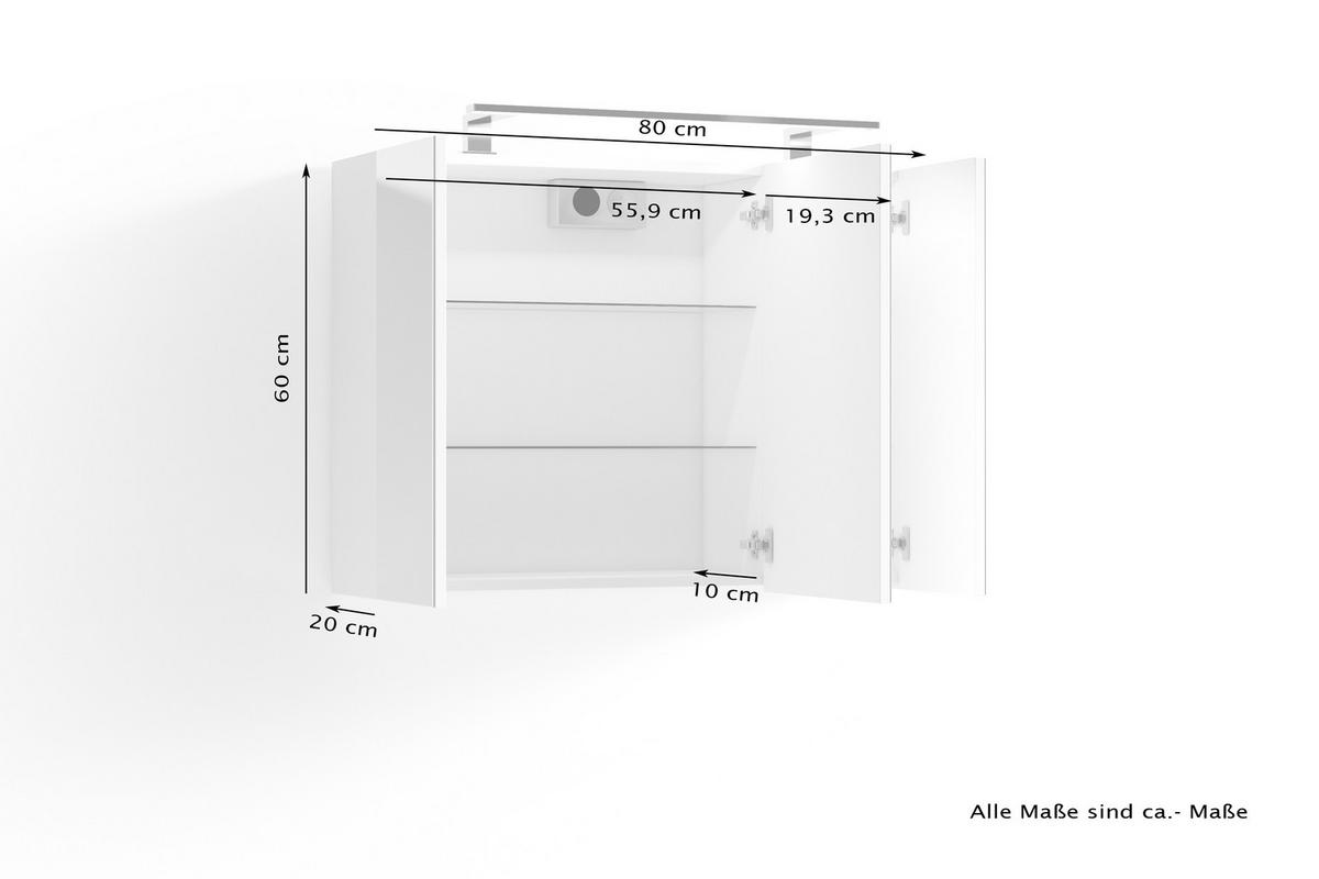 SPIEGELSCHRANK 80/60/20 cm  - Weiß, MODERN, Glas/Holzwerkstoff (80/60/20cm) - MID.YOU