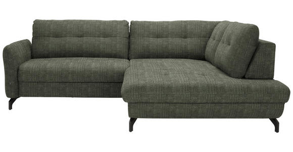 ECKSOFA in Flachgewebe, Leinenoptik Grün 247/208 cm - Schwarz/Grün, MODERN, Textil/Metall (247/208cm) - Xora