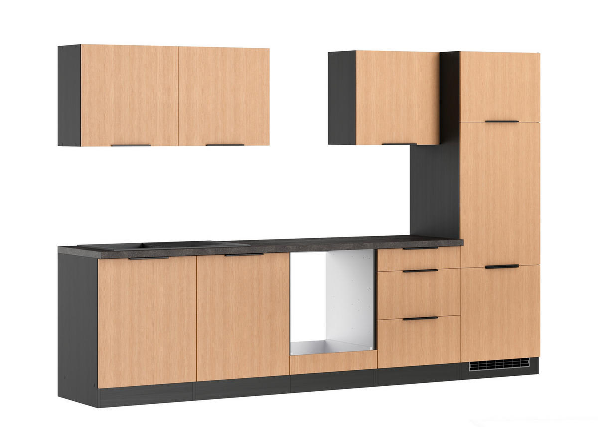 KÜCHENLEERBLOCK 300 cm   in Graphitfarben, Eichefarben  - Eichefarben/Schwarz, Lifestyle, Holzwerkstoff/Metall (300cm) - Held