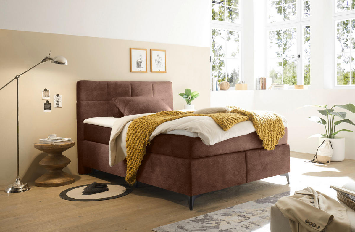 BOXSPRINGBETT 140/200 cm  in Kupferfarben  - Schwarz/Kupferfarben, Design, Holzwerkstoff/Kunststoff (140/200cm) - Xora