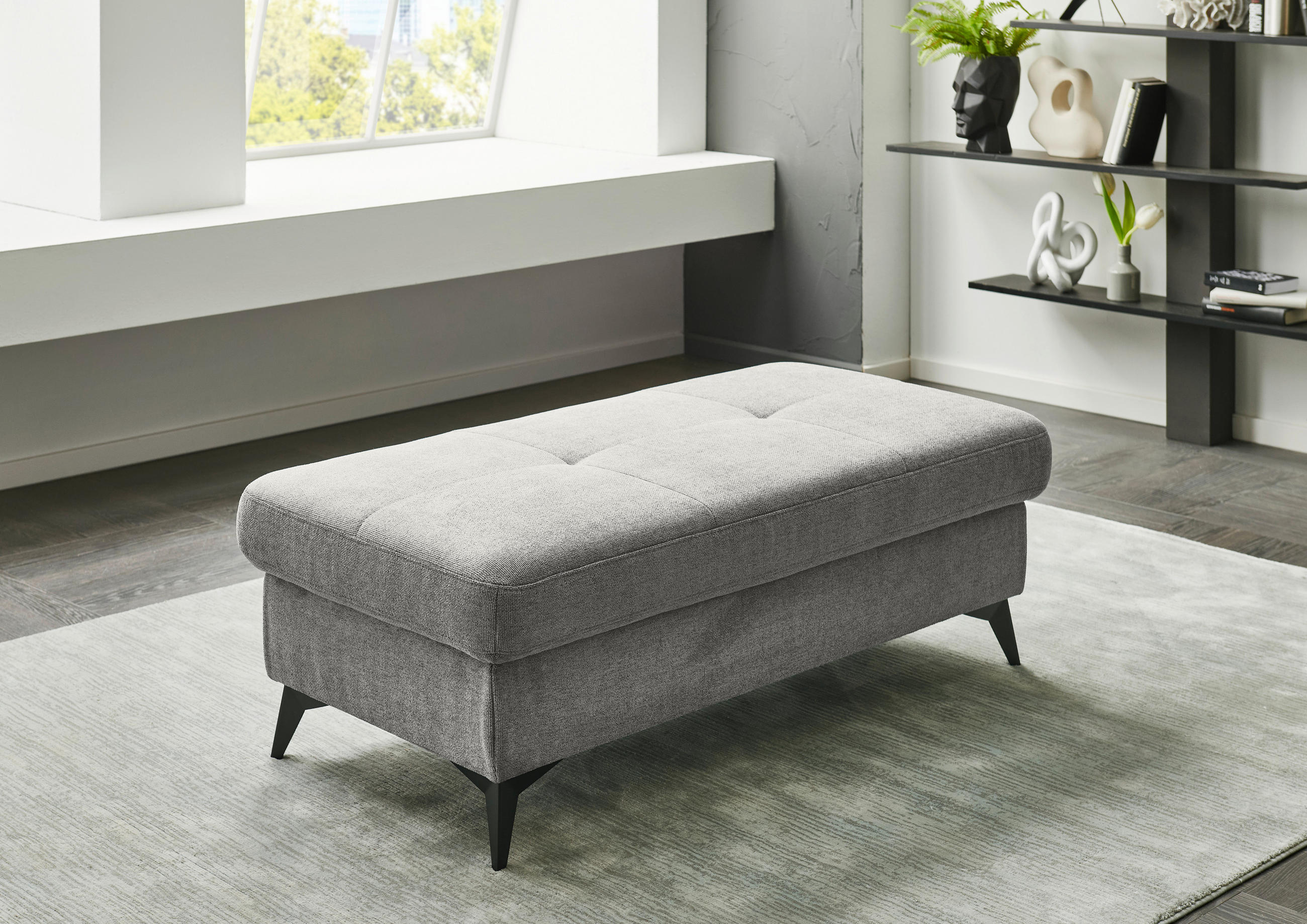 HOCKER Chenille, Flachgewebe Dunkelgrau  - Dunkelgrau/Schwarz, Design, Textil/Metall (131/45/83cm) - Dieter Knoll