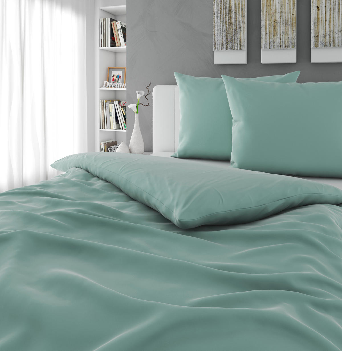 BETTWÄSCHESET TANJA Satin 200/210 cm  65 cm/100 cm  - Salbeigrün, Basics, Textil (200/210cm) - Novel