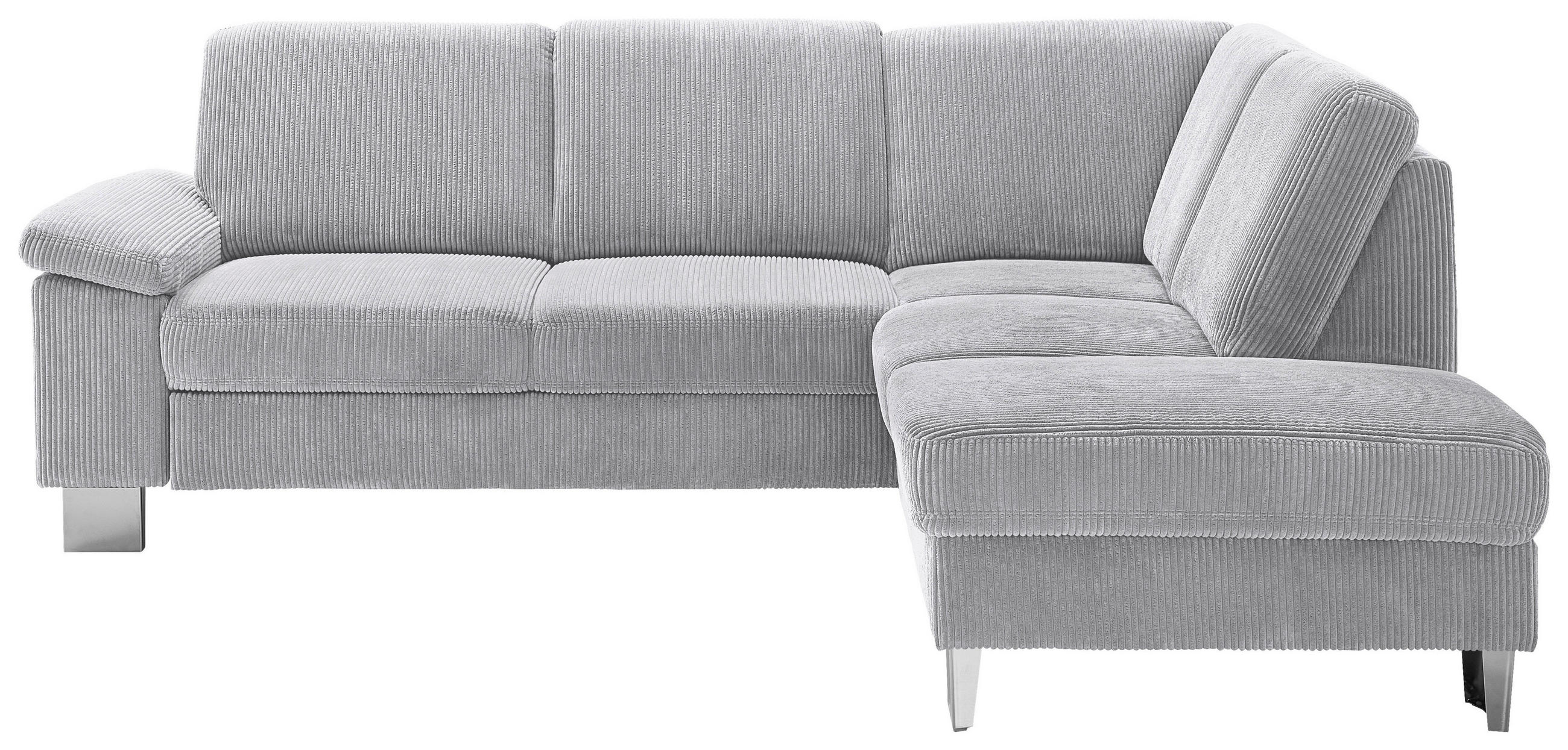ECKSOFA in Cord Hellgrau  248/200 cm  - Edelstahlfarben/Hellgrau, KONVENTIONELL, Textil/Metall (248/200cm) - Beldomo System