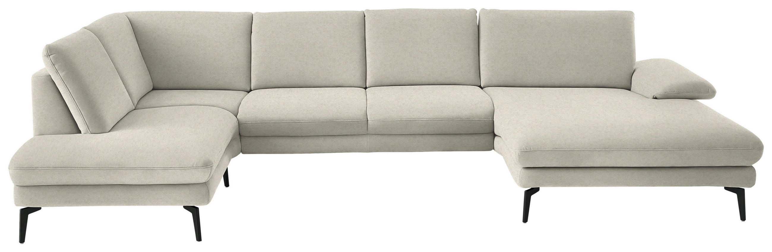 WOHNLANDSCHAFT  in Chenille, Flachgewebe Naturfarben  - Schwarz/Naturfarben, Design, Textil/Metall (208/344/180cm) - Dieter Knoll