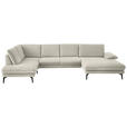 WOHNLANDSCHAFT  in Chenille, Flachgewebe Naturfarben  - Schwarz/Naturfarben, Design, Textil/Metall (208/344/180cm) - Dieter Knoll