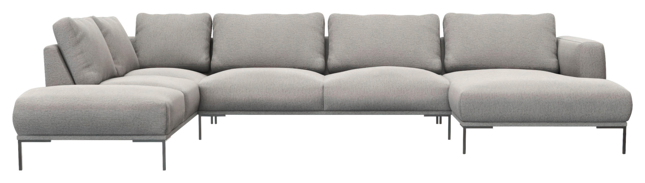 WOHNLANDSCHAFT Grau Webstoff, Flachgewebe  - Schwarz/Grau, Design, Textil/Metall (206/376/148cm) - Livetastic