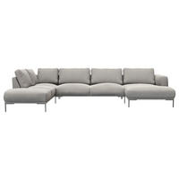 WOHNLANDSCHAFT Grau Webstoff, Flachgewebe  - Schwarz/Grau, Design, Textil/Metall (206/376/148cm) - Livetastic