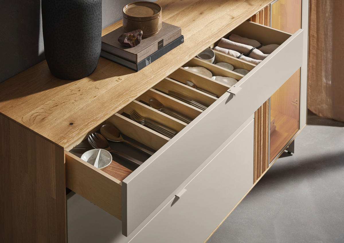 SIDEBOARD 181,9/87,9/45,2 cm  - Kaschmir/Wildeiche, Design, Glas/Holz (181,9/87,9/45,2cm) - Dieter Knoll