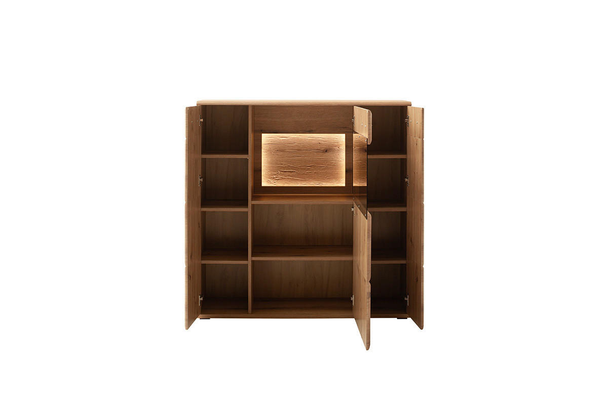 HIGHBOARD  in 120/123/38 cm  - Eichefarben/Anthrazit, Design, Glas/Holzwerkstoff (120/123/38cm) - Livetastic
