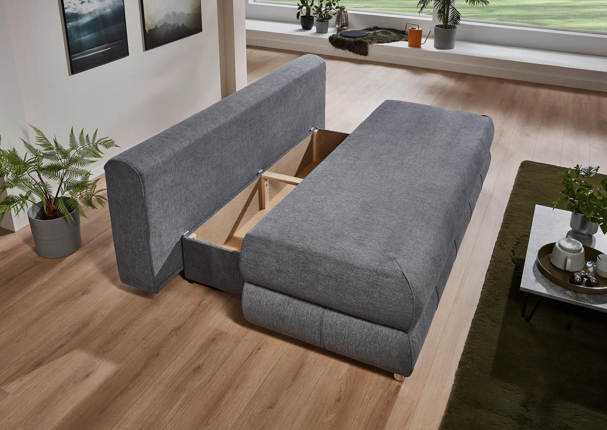 SCHLAFSOFA Webstoff Anthrazit  inkl. Rückenkissen, Armlehnenkissen, Bettkasten, Schlaffunktion, Rücken echt, Liegefläche im Originalstoff  - Edelstahlfarben/Anthrazit, KONVENTIONELL, Textil/Metall (199/95/97cm) - Carryhome