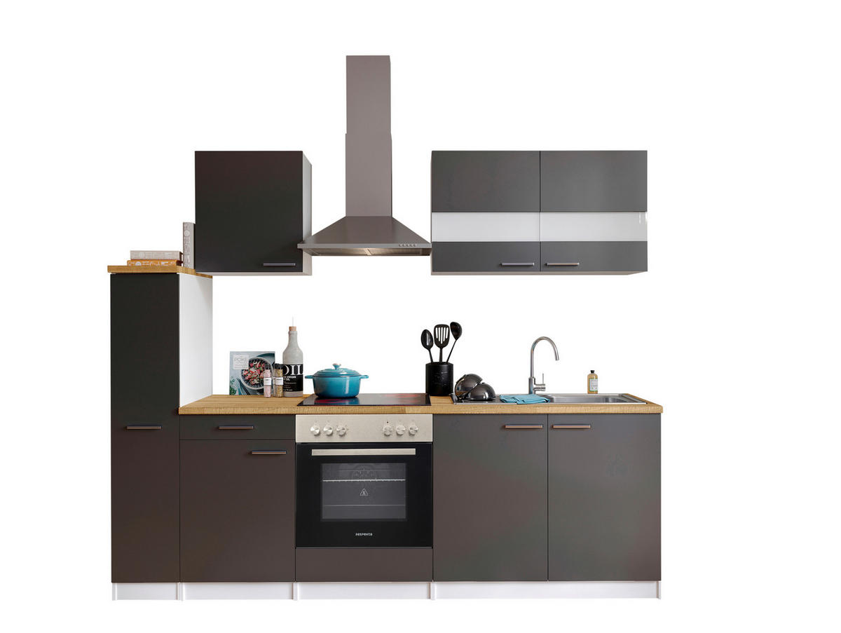 KÜCHENBLOCK 240 cm   in Grau  - Edelstahlfarben/Nussbaumfarben, Basics, Holzwerkstoff/Metall (240cm) - Respekta