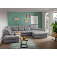 WOHNLANDSCHAFT Chenille Dunkelgrau  - Chromfarben/Dunkelgrau, Modern, Textil/Metall (254/376/195cm) - Livetastic