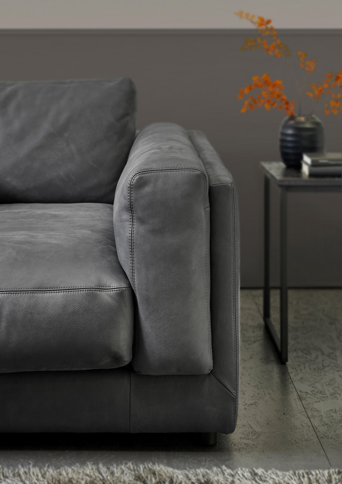 BIGSOFA Echtleder Anthrazit  - Anthrazit/Schwarz, Design, Leder/Kunststoff (294/85/150cm) - Pure Home Lifestyle