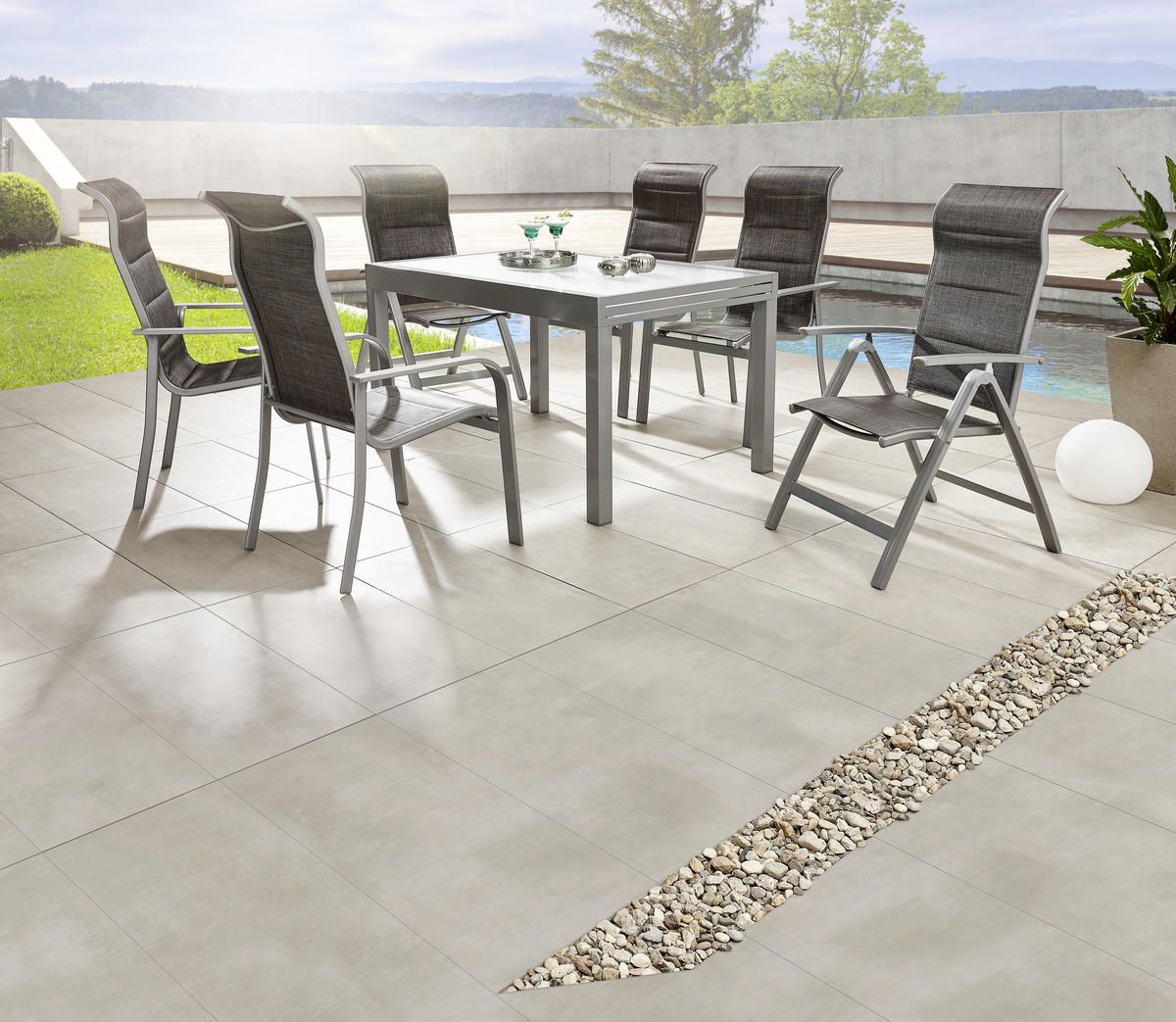 STOL VRTNI  srebrne boje  metal, staklo      - srebrne boje, Basics, staklo/metal (135-270/90/75cm) - Ambia Garden