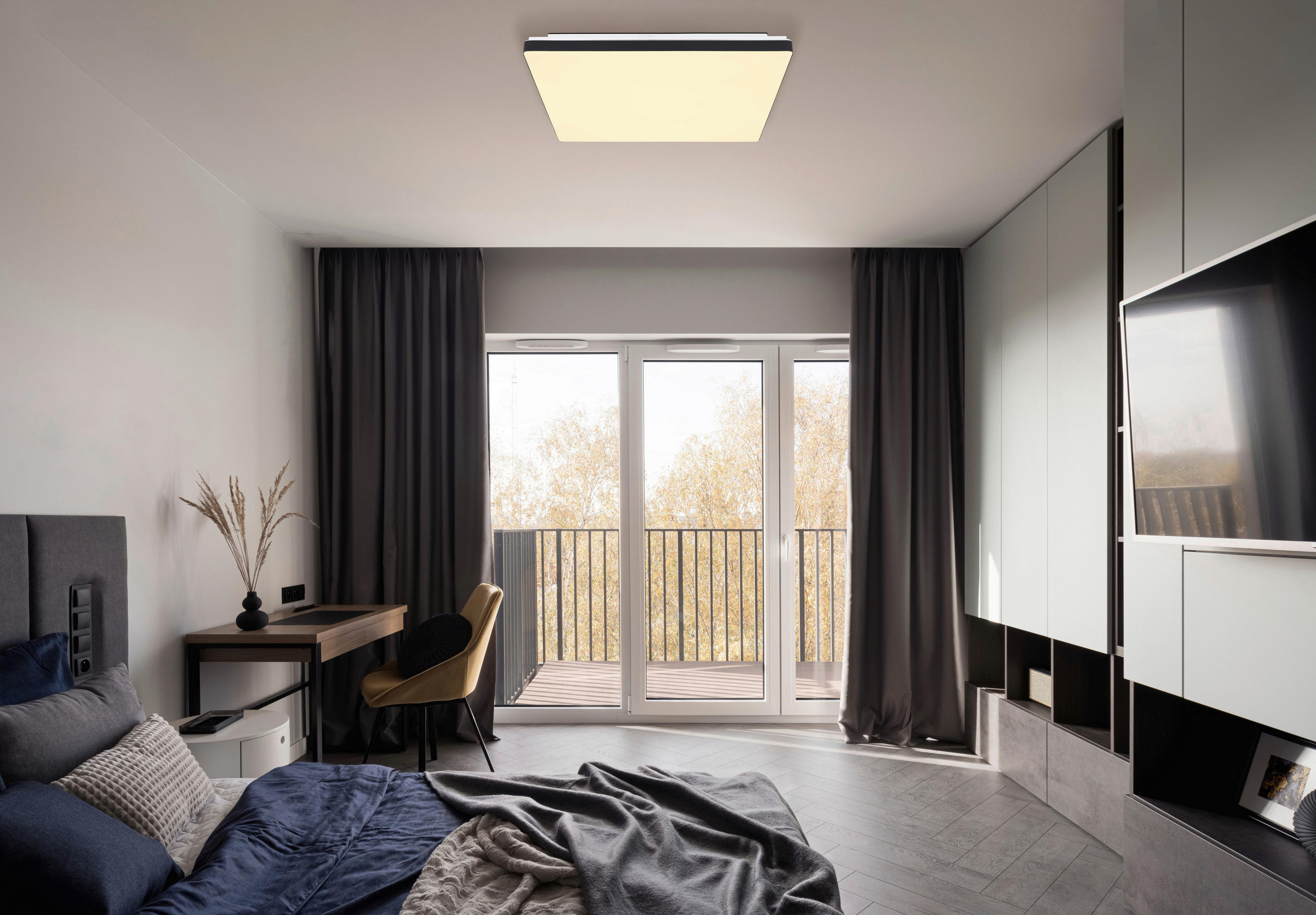 LED-DECKENLEUCHTE ULLY 48,5/48,5/6,6 cm   - Schwarz/Weiß, KONVENTIONELL, Kunststoff/Metall (48,5/48,5/6,6cm) - Globo