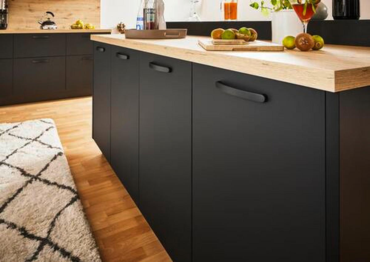 EINBAUKÜCHE DK309  - Eichefarben/Schwarz, Design, Holzwerkstoff - Dieter Knoll