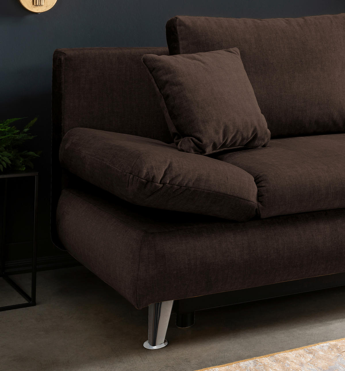 SCHLAFSOFA in Webstoff Dunkelbraun  - Chromfarben/Dunkelbraun, Modern, Textil/Metall (208/86/95cm) - Livetastic