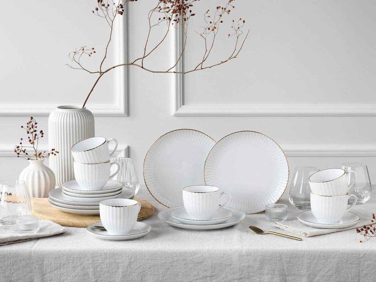 KAFFEESERVICE Allegra Goldband 18-teilig  - Goldfarben/Weiß, Basics, Keramik - Creatable