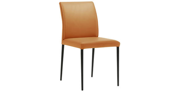 STUHL Echtleder Orange  - Schwarz/Orange, Design, Leder/Metall (46/87/58cm) - Johann Jakob